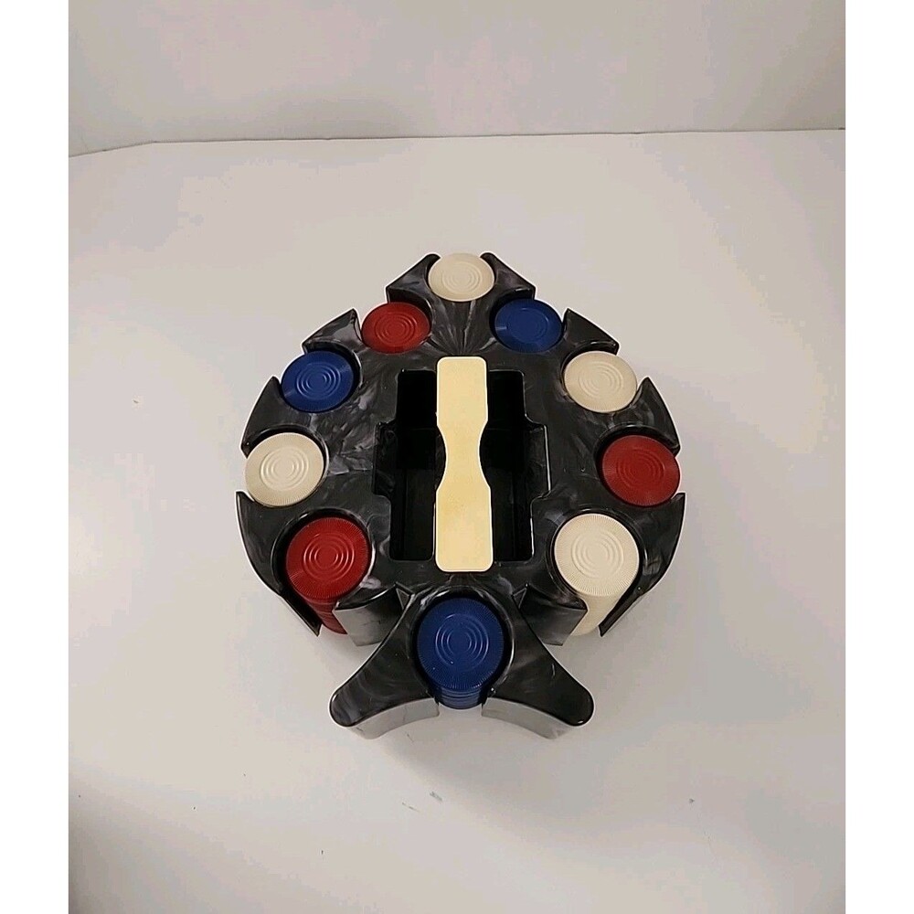 Spade Shaped Poker Chip Caddy Card Holder Black Marble Bakelite Spinning Handle